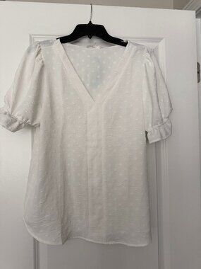 White blouse with small white dots, size L